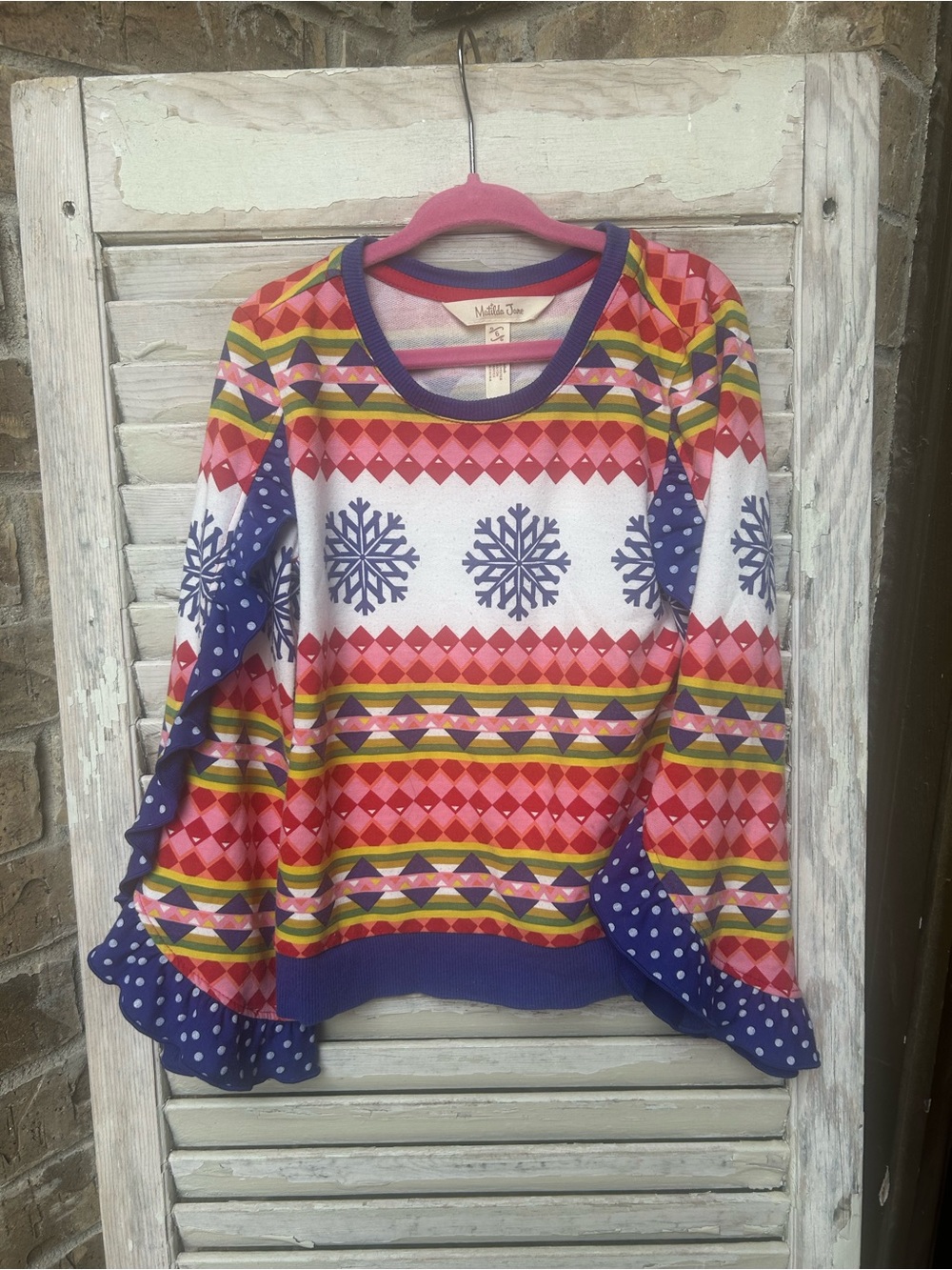 Girls Matilda Jane Moments with you Falling Snow Top size 6. winter Christmas.